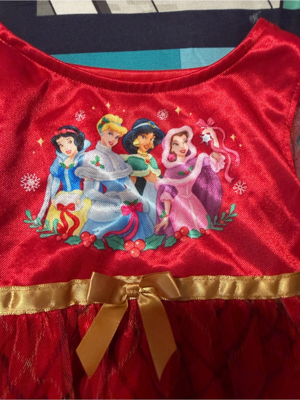 Disney Red Holiday Princess Dress with Gold Bow Accent